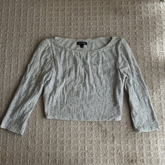 Y2K Retro VTG Gray Sparkly Glitter Cropped Crop Top 3/4 Sleeve As U Wish Zip - Picture 1 of 10